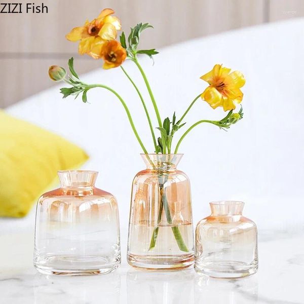 Vasos gradiente europeu de vidro dourado decoração pequena decoração criativa Arranjo de flor hidropônica criativa