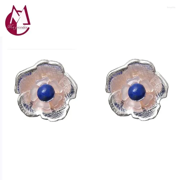 Bolzenohrringe Real 925 Sterling Silber in Ohrringblume Eingelegtes Muschel Lapis Lazuli Luxus feiner Schmuck Frau 2024 E03