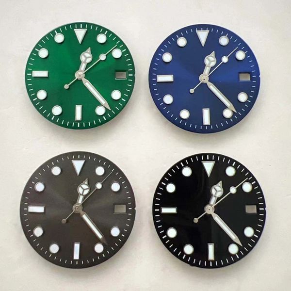 Kits 29mm Uhr Zifferblatt Blue Luminous Watch Faces Zeiger Set für NH35 Bewegung Runde Nägel