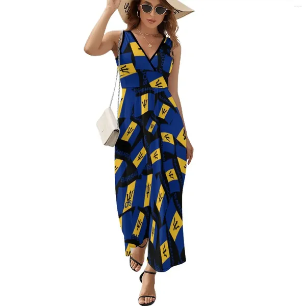 Lässige Kleider Flagge von Barbados Kleid moderne Maxi Boho Beach Langes Hochtülen -Design Übergroße Vestidos