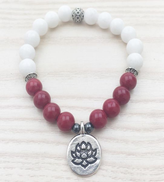 Sn1102 rosa jade feminino pulseira branca jade bracelete tierra fundido lotus charm yoga meditação mala misas de bracelete jade para he4165873