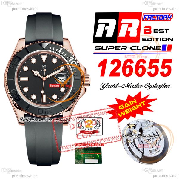 YM 126655 VR3235 Automatic Mens Watch Gate Weight Arf 40 Rose Gold 904L Сталь Black Dial Brap Super Edition Super Edition То такое же серийное гарантийное карта Purtime Ptrx F2