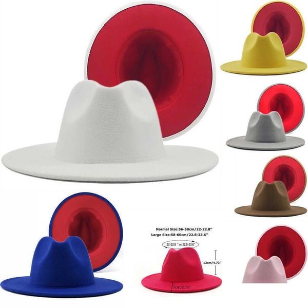 Chapéu de chapéu de borda ardente Mens Jazz Red Cap Bottom Fedoras Cowboy para mulheres e homens coloros de duas lados entrega de gotas de gotas de moda acce dhvip