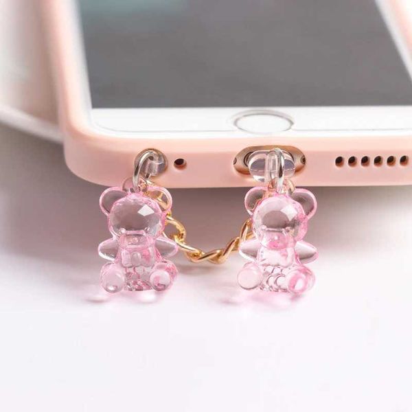 Telefone celular Anti-poeira Gadgets Phone Plug Plug Charm Kawaii Acrílico Urso de 3,5 mm de proteção contra pó de proteção contra pó Anti-pó do pó de porta de carga para iPhone Y240423