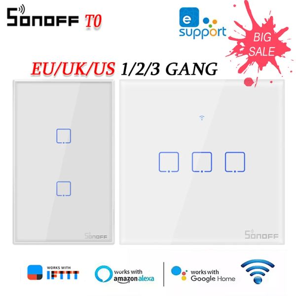 Kontrolle Sonoff T0 TX WiFi Smart Wall Switch EU/US/UK 1/2/3 Gang Fernbedienung Steuerlichtschalter über Ewelink App Arbeit mit Alexa Google Home
