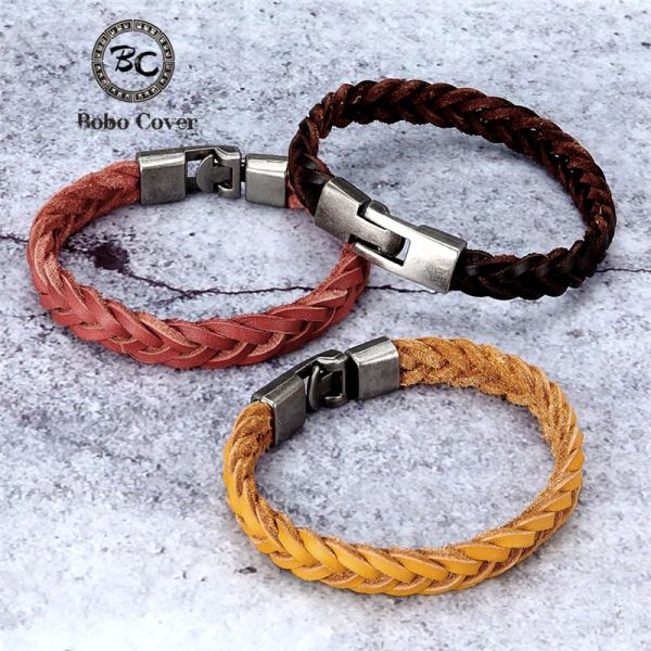 Strands vintage unisex in cuoio intrecciato braccialetto vere braccialetti in pelle vera e propria donna pulseras maschilina semplice gioielli all'ingrosso nuovo