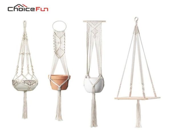 Scelta divertente 4 set macrame ganci per piante per pianta sospesa pianta da pianta da parete interno supporto per vaso di fiori decorativo boho decorazioni per la casa t27530552