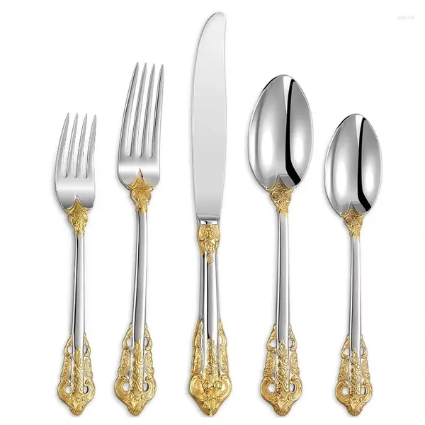 Set di stoviglie di alta qualità vintage 304 cucciolo in acciaio inossidabile posate posate sterrorate royal el wedding oro set di posate barocche di lusso