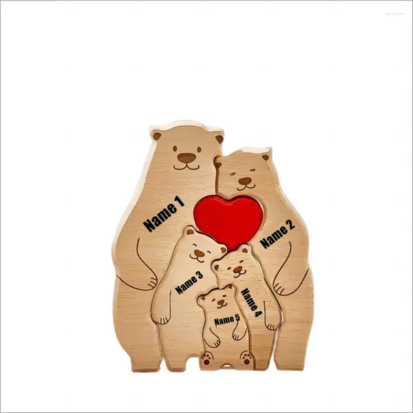 Figurine decorative Incisione gratuita Bear Family PUZLE Nome personalizzato personalizzato per il regalo di compleanno Scrivania per la casa