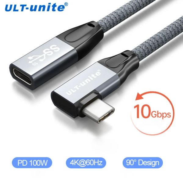 Acessórios 4K Cabo de extensão USB C ângulo direito USB 3.1 10 Gbps Tipo C Estenda o cabo de carregamento rápido 100W para o Switch MacBook Pro Samsung S10 S9