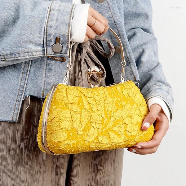 Sacchetti da sera da donna giallo pieghe per sacchetti a mano clutch per borse designer donna e borse perle hasp spalla femminile