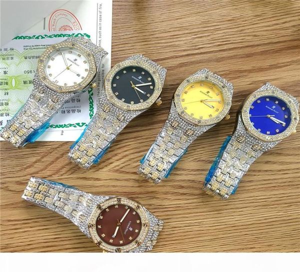 Colours Fashion Watch da uomo Royal Oak Luxury Designer Diamond Iced Out Outes in acciaio inossidabile Bling quarzo AP Movement Party Wristw2263303