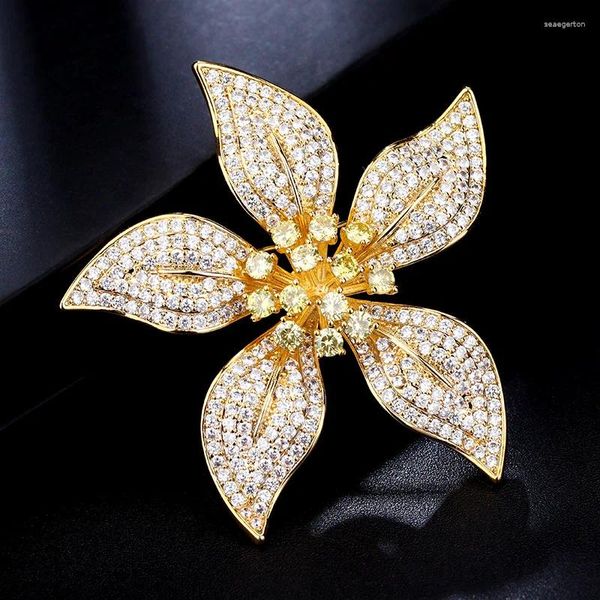 Broches lindas flor de zircão para homens homens vestido de cor de ouro broches acessórios de casamento de shinestone jóias de buquê de bouquet