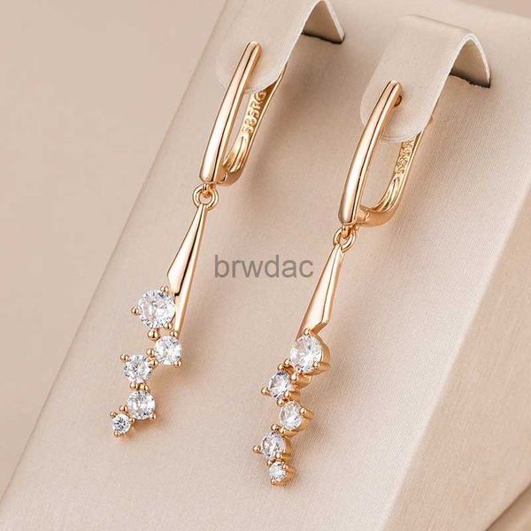 Pieno lampadario Kinel Kinel Luxury Natural Zircon Micro Cera Mosaico Orecchini a sospensione lunghi per donne 585 Rose Gold Color Simple Fashion Gioielli quotidiani D240323