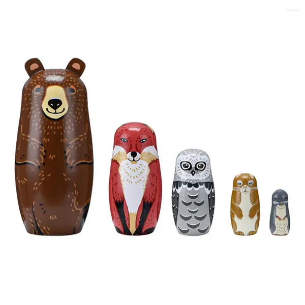 Dekorative Figuren matryoshka Puppe handgefertigtes Nistset 5 Schichten Holzstapel Spielzeug Kinder Ornament Desktop Dekoration für Kinder