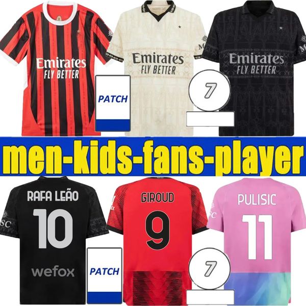 Nuove 24 25 Maglie da calcio Giroud de ketelaere rafa leao ac 2024 2025 milans camicia da calcio Quarto uomo per bambini kit kit pulisic loftus-peci