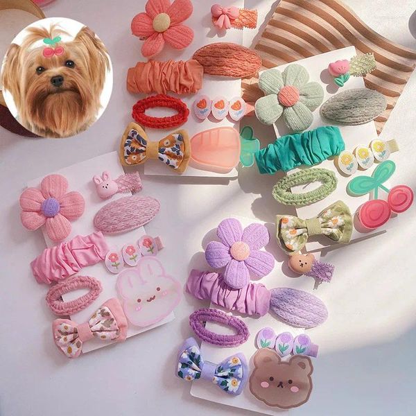 Hundebekleidung 8pcs/set modische super süße Prinzessin Blume Haustier Haarnadeln Baby -Mädchen Haarklammern Bogen Barrettes Accessoires Haarschlüsse Kopfbedeckung