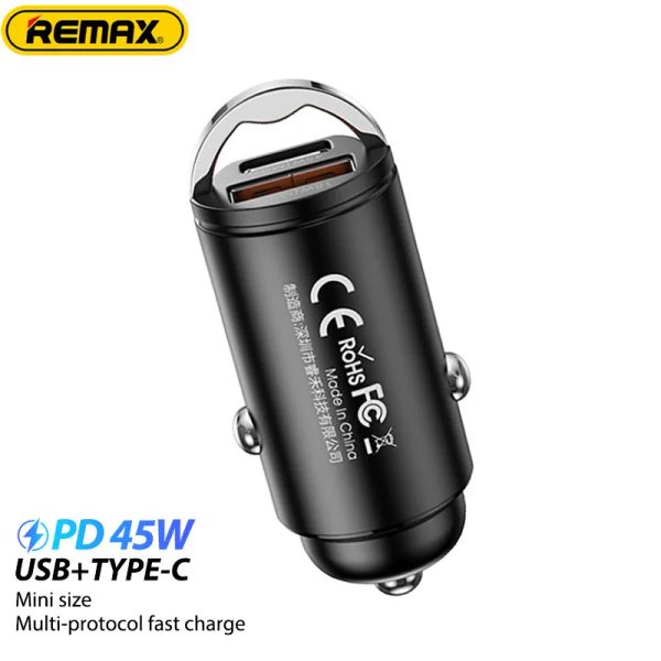 Füttern von Remax Mini 45W 1A1C PD+QC Schnelles Auto Ladegerät Multi -kompatible Hochleistungsmetallhülle für iPhone/Samsung/Huawei/Xiaomi