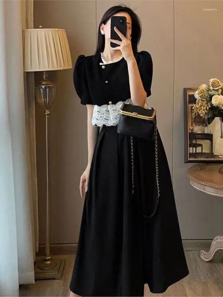 Abiti da lavoro 2 pezzi Set Women Fashion coreano Black White Patchwork Tops Midi Skrit Due set Vintage 2024 Summer OL SUITS