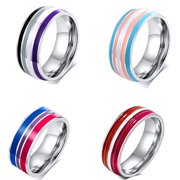 Bands mehrfarbiger Regenbogenring für Frauen Männer LGBT Lebian Gay Jewelry Titanium Stahl Hochzeit Verlobungsringe Geschenke