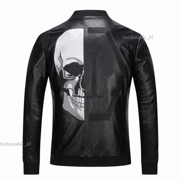 Philipe Plein Designer hochwertiger Luxus -Mode -Herren -PP -Schädel Stickerei Lederjacke Dicke Baseballkragen -Mantel -Mantel -Simulation Motorrad 129