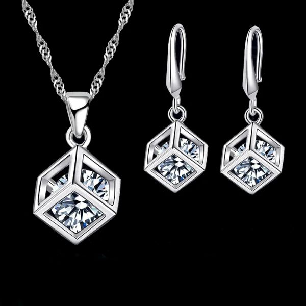 Colares 925 colares de cor de prata esterlina Brincos de joalhas Conjuntos de jóias Hot Sale Cubic Zircon Meninas Acessório de Aniversário de Meninas