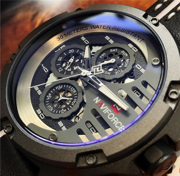 Naviforce Men039s Moda Sports Watches Strap de couro impermeável Creative Analog Wrist Watch Men Relógio Relogio Masculin7288748