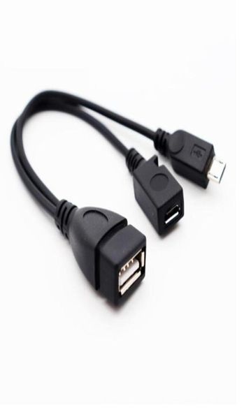 400pcslot 21см Black 2 в 1 OTG Micro USB -хост мощность Y Splitter Adapter для Micro 5 -контактный мужской женский короткий кабель DHL Shipm2666309