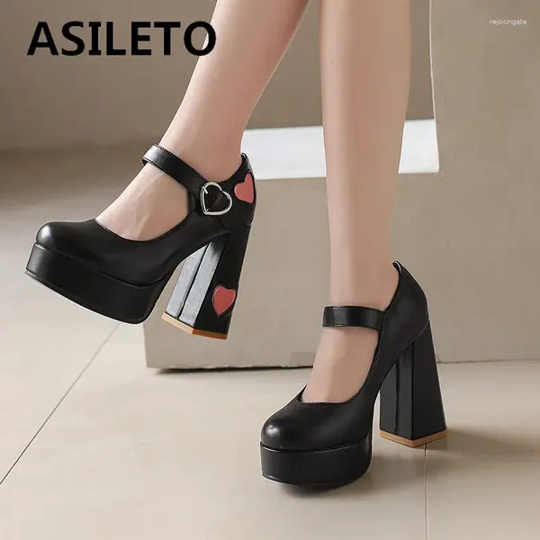 Отсуть обувь Asileto Sexy Women Women Pumps Couring Toe Block Высокие каблуки 12 см Платформа 3 см. Строка сердце