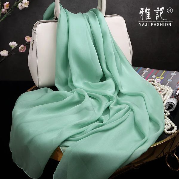 Женская мода на 100% шелковая шарф мягкий элегантный зеленый чистый твердый цвет самка