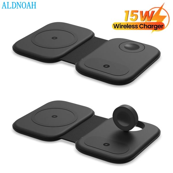 Chargers New 3 In1 Dual Magnetic Wireless Ladegerät für iPhone 14 plus 13 12 Pro Max Mini 15W schnelles Laden für AirPods Apple Watch 7 6 5 4