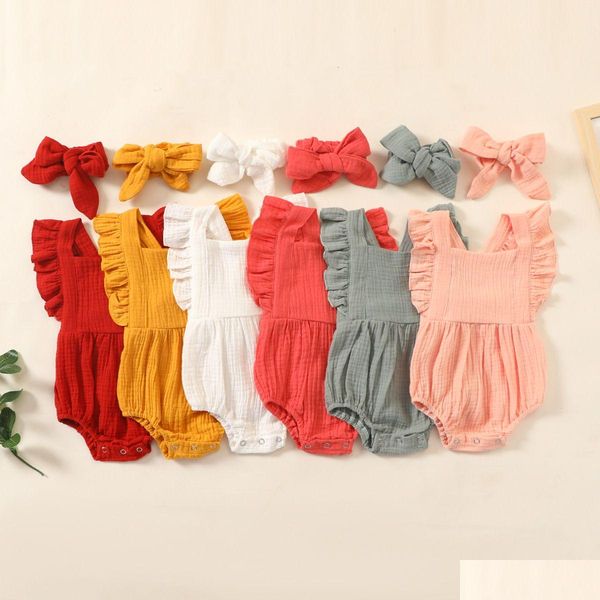 Rompers Summer Linen Baby Clothes Born Girls Girper Head Abbrazia Muslino Abbigliamento 230525 Drople Deliver Kids StuitSuits Dhhccq DHHCQ