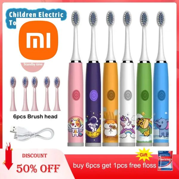 Kafalar Xiaomi Child's USB Sonic Electric Diş Fırçası Şarj Edilebilir Renkli Karikatür Fırça Çocuklar Otomatik IPX7 Yedek ile Su Geçirmez