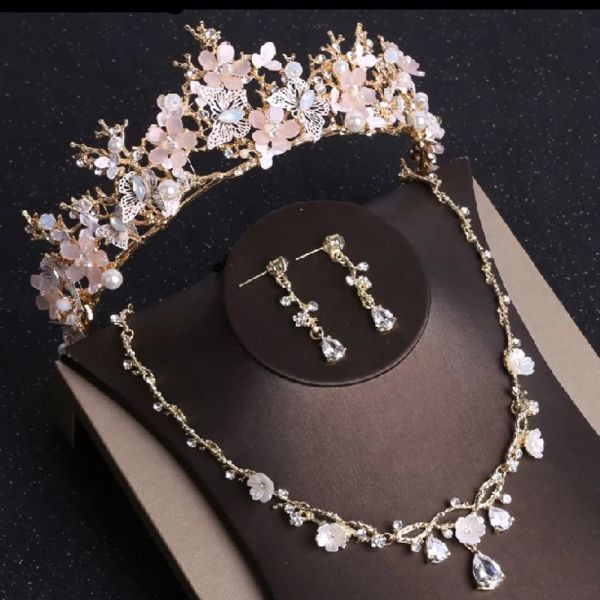 Collane Colore oro barocco farfalla Crystal Crystal COSTUME Set di gioielli di girocollo Rhinestone Orecchini di collana per lerame set di gioielli da sposa a corona