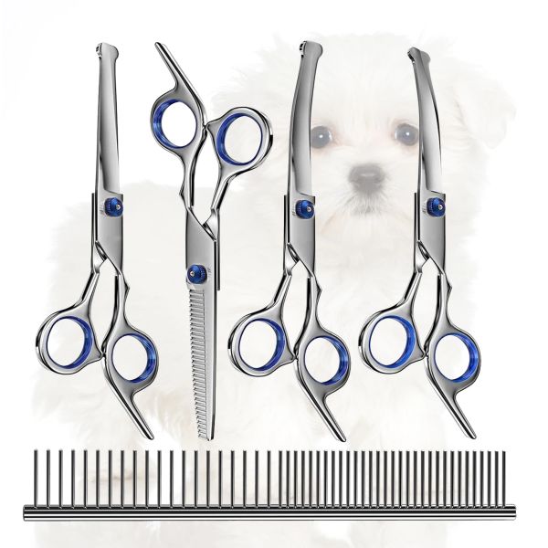 ScisSors Professional Dog Hotting Scissors Kit com dicas de segurança de 5 em 1 conjunto de tesouras afiadas e duráveis para cães e gatos