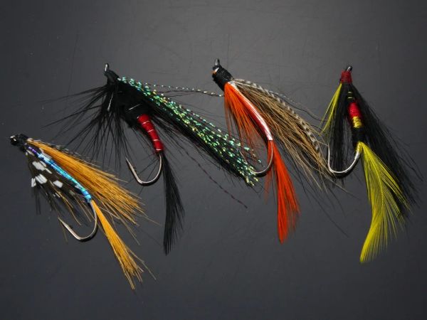 Accessoires 40pcs Lachs Single Flies Schwarz/Orange Meereslachs Forellenfliegenfischereiköder