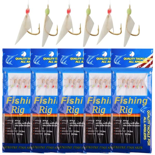 Aksesuarlar 120pcs = 20 Packs deniz balıkçılığı canlı yem teçhizatları aydınlık boncuklar ip kancası gerçek balık derisi kerel deniz tuzlu su teçhizatı balıkçılık cazibesi