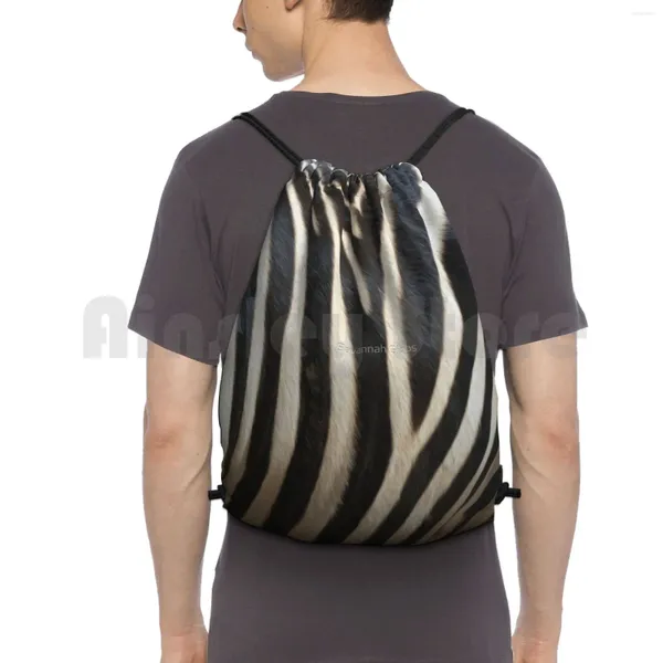 Zaino zaino borse da cool di zebra sacche da palestra animali impermeabili per la pelle di mammifero animali natura macro bianco e nero