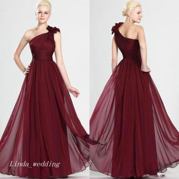 Burgund Wine Red Evening Kleid eine Schulter Lange Brautjungfer Kleid Maid of Ehrenkleid Prom Party Gown4198377