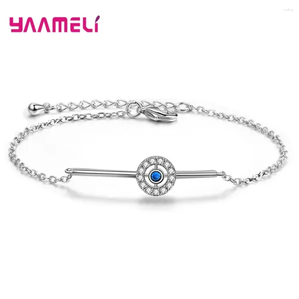 Link Armbänder Korean Style 925 Sterling Silber Frauen Mädchen Armbandschmuck für die tägliche Dekoration Süße blaue kubische Zirkon -Geometrische Kette