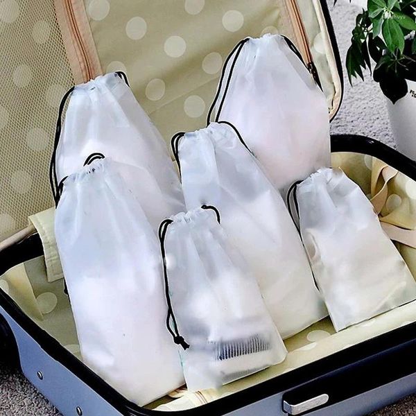 Bolsas de armazenamento 2pcs Bolsa transparente Saco de cordão portátil transparente de meias de plástico fosco e fosco de casca