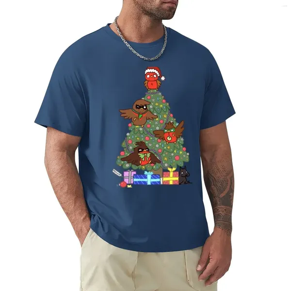 Polos da uomo Robins attorno alla maglietta dell'albero di Natale ragazzi bianchi tees abbigliamento estetico di grandi magliette per uomo