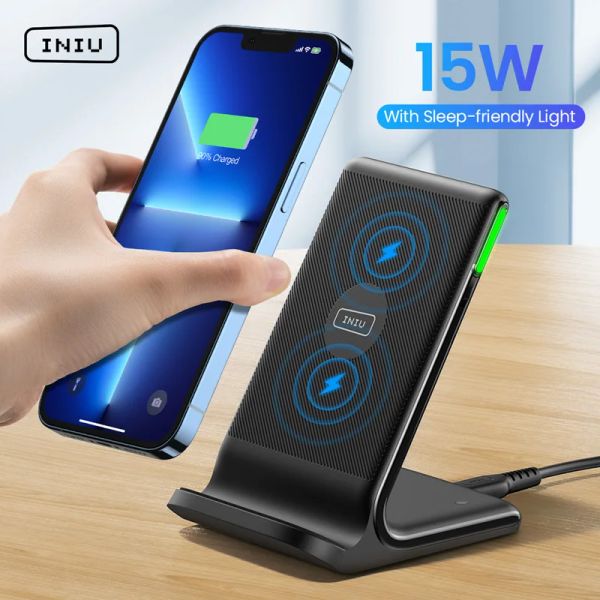 Chargers Iniu Wireless Charger 15W Stand de carregamento rápido para iPhone 14 13 12 11 Pro Max x 8 Plus Samsung Galaxy S22 S21 S20 Xiaomi Google