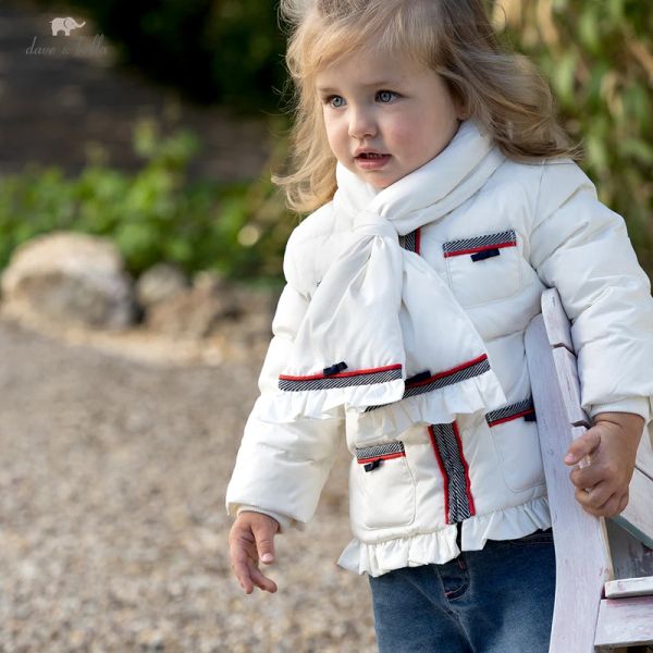 Casacos Dave Bella Winter Baby Girls Draped Down Coat Children 90% Duck White Down Conced Kids Jacket com um lenço DB19217