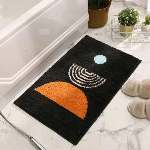 Carpet Sun Moon Lua impressa Banho Mat Cartoon Sunrise Flocking Carpet Anti-deslizamento Anti-deslizamento Casa da casa da casa Tapete da sala de estar T240422