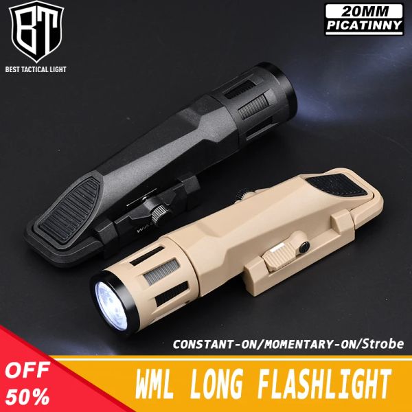 Escopos wml longa lanterna tática de caça a pistola de pistola de pistola Rifl Constanton/Momento/Strobe Fit 20mm Picatinny Rail