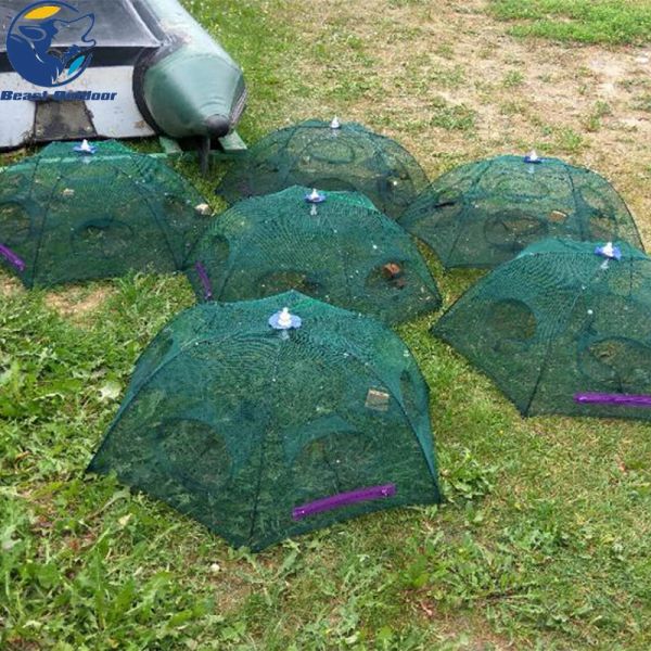 Zubehör gefaltet tragbare 20 Löcher Fischerei Net Network Casting Crayfish Catcher Shrimp Minnow Krabben Köder Trap Käfige Mesh Fischnetze China