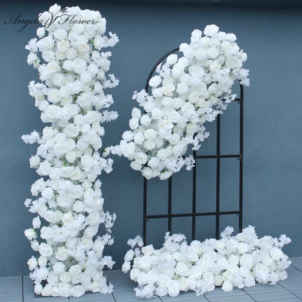 Weiße künstliche Rosenkirschblütenblossom Dekor Hänge Blume Row Hochzeit Kulisse Wall 5d Blumenarrangement Party Fenster Display 240416