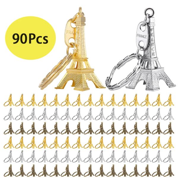 Ketten 90pcs Eiffel Tower Schlüsselkette Schlüssel Ringauto Motorrad Keychain Height Metal Creative Model Keyring für Weihnachtsgeschenk 3 Farben