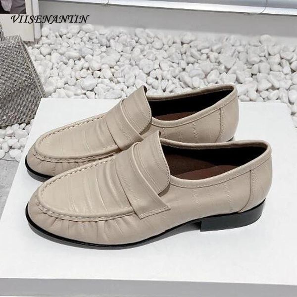 Sıradan Ayakkabı Klasik Kadınlar Günlük Loafers Düşük Topuk Kırışıklık Deri Kayması Tembel Katırlar Rahat Şık Moda Gerçek Lüks Sapatos